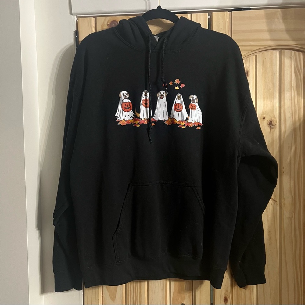 Gildan Heavy Blend Hoodie with Halloween Dog Ghost Design